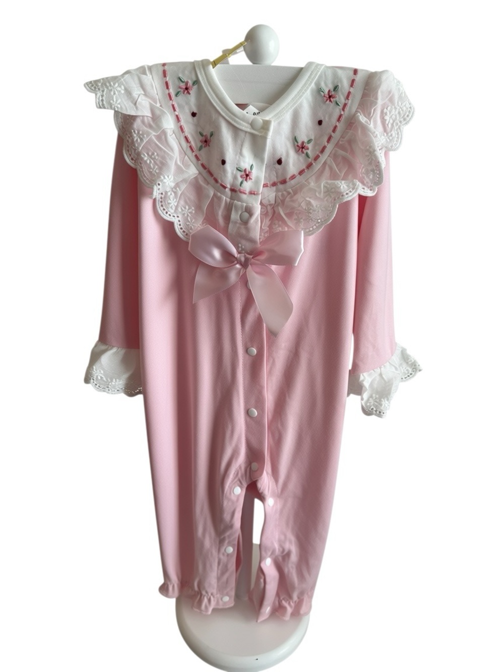 SHEIN Pink Lace-Trim Floral Embroidered Baby Sleep Sack